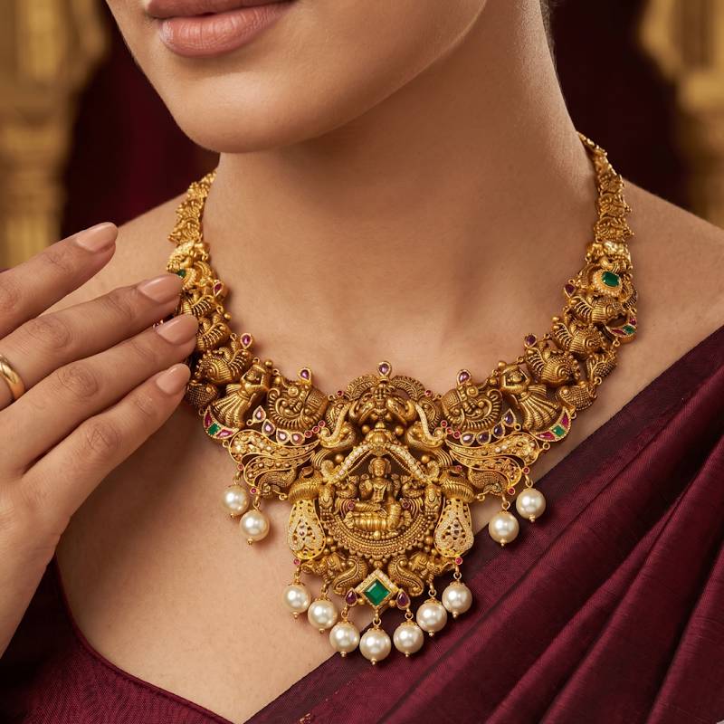 Rukmini Nakshi Gold Necklace